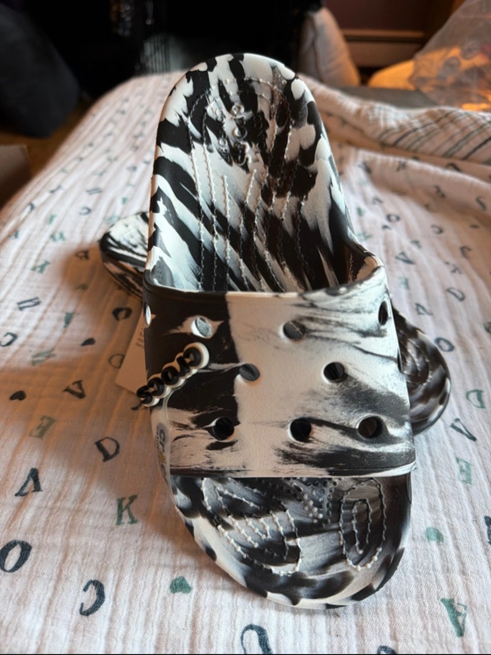 CROCS Black & White Marble Slide Sandals - Women
